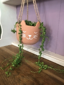 Cat planter with string of beads